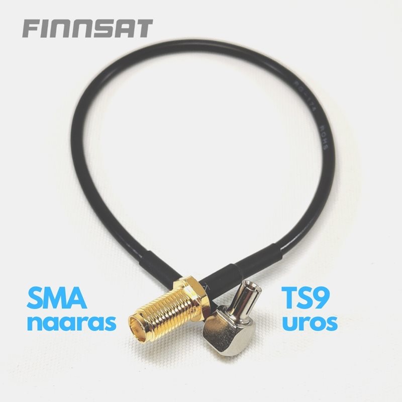 FinnSat SMA-naaras / TS9-uros -antennikaapeli, 20cm, musta