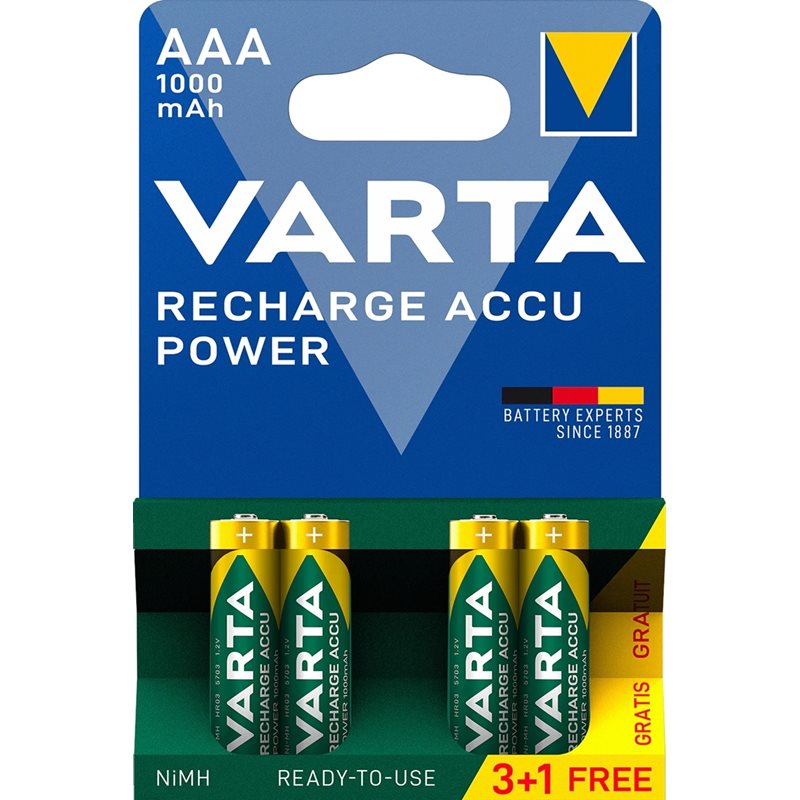 Varta AAA/LR03 -akkuparisto, 1000mAh, 4kpl