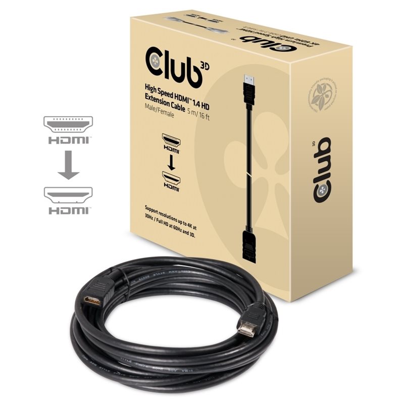 Club 3D 1.4 HDMI -näyttöjatkokaapeli, 5m, musta