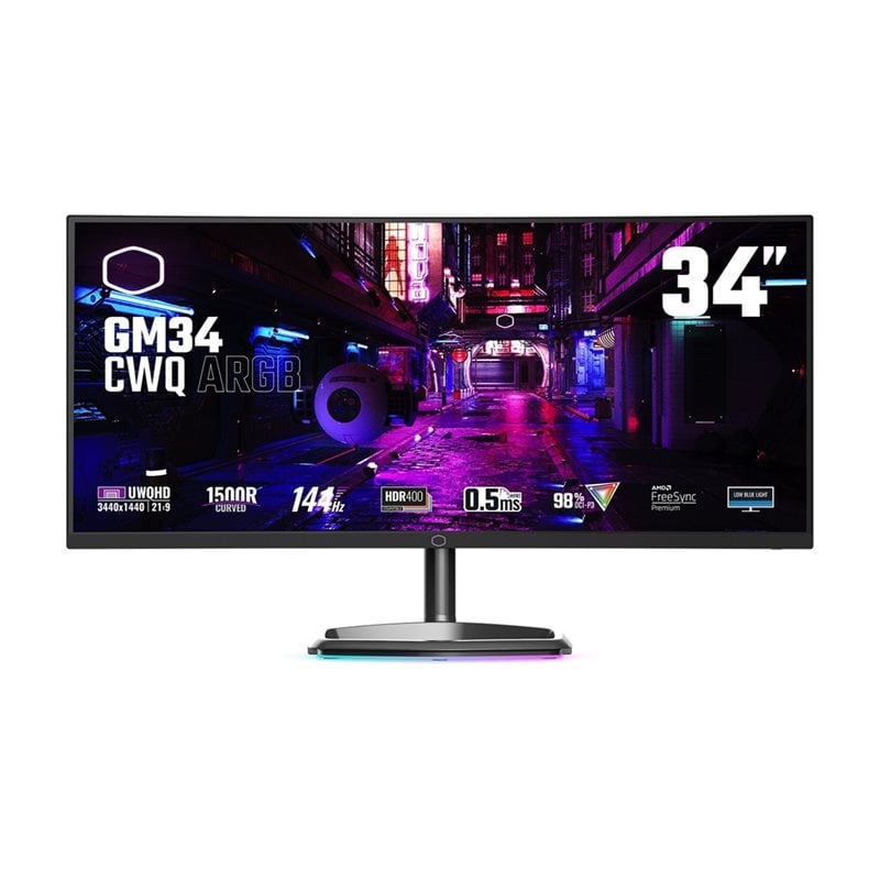 Cooler Master (Outlet) 34" GM34-CWQ ARGB, kaareva 144Hz UWQHD-pelimonitori, musta/harmaa