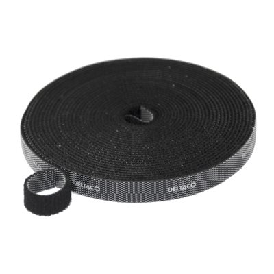 Deltaco Tarranauha 10 mm, kaksipuolinen, 5 metriä, musta
