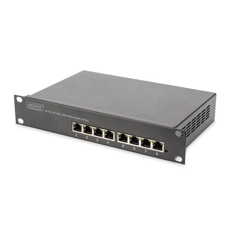 Digitus 8-porttinen Gigabit Ethernet -kytkin, 10", hallitsematon, musta