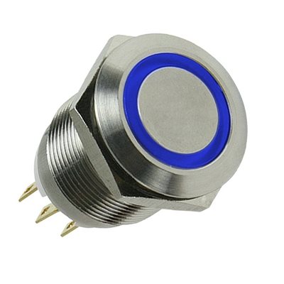 Lamptron Vandalism Push Button -painokytkin, 16mm, Silverline, sininen/hopea