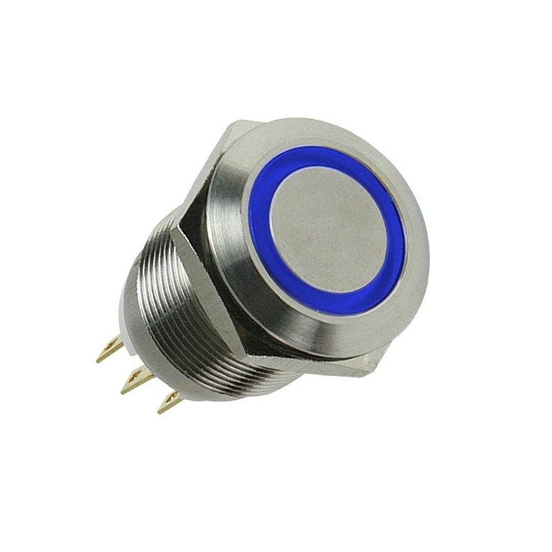 Lamptron Vandalism Push Button -painokytkin, 16mm, Silverline, sininen/hopea