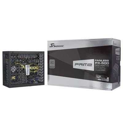Seasonic 500W PRIME FANLESS PX-500, tuulettimeton modulaarinen ATX-virtalähde