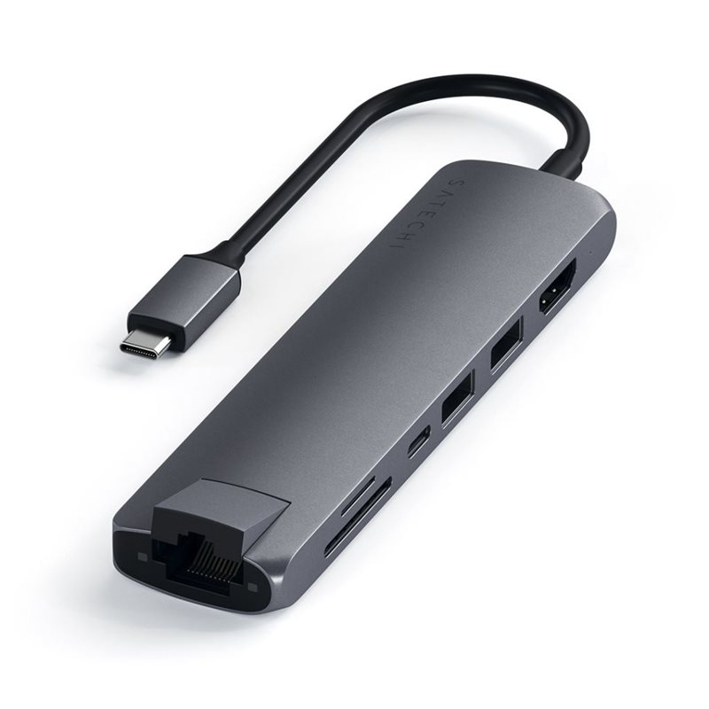 Satechi USB-C Slim Multi-Port with Ethernet -adapteri, Space Gray