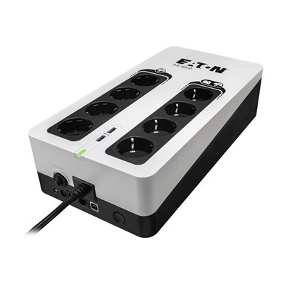 Eaton 850VA/510W 3S -UPS-laite, 8x Schuko + 2x USB-A, valkoinen/musta
