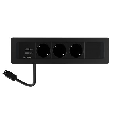 Deltaco Virtapaneeli pöytäupotukseen, 3x Schuko + USB-A/C, GST18-liitännällä, musta