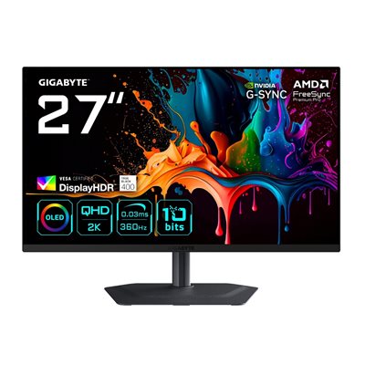 Gigabyte 27" MO27Q3, 360Hz QHD OLED-pelimonitori, musta