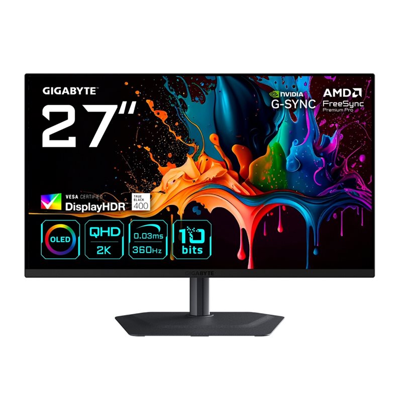 Gigabyte 27" MO27Q3, 360Hz QHD OLED-pelimonitori, musta