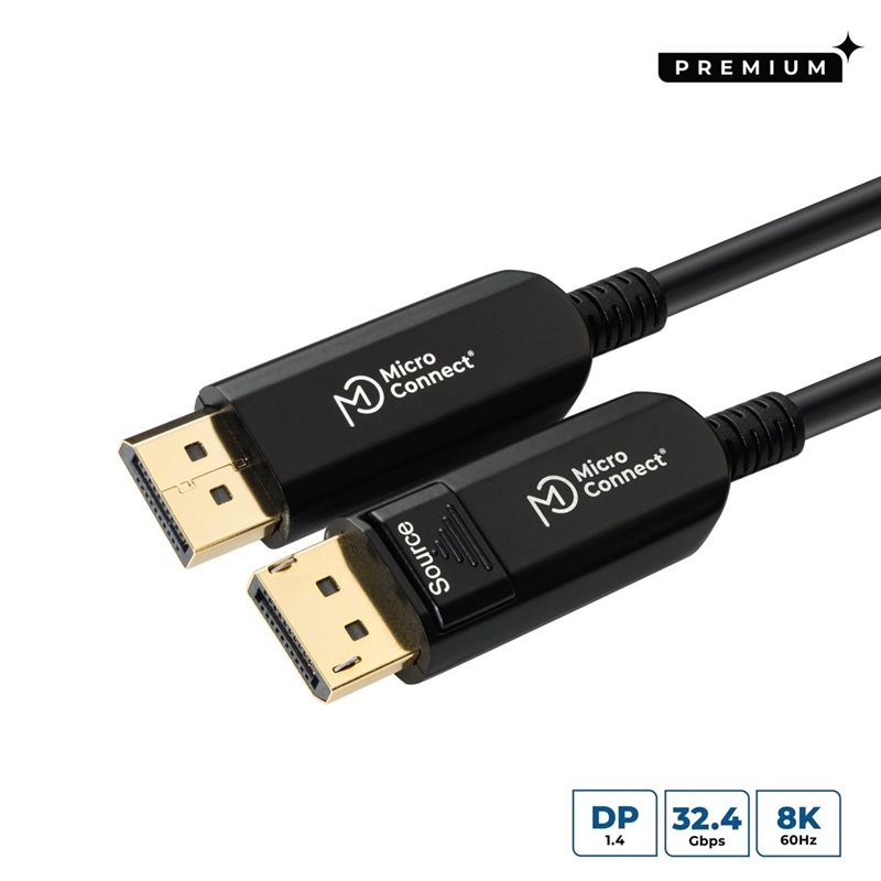 MicroConnect DisplayPort 1.4 AOC -näyttökaapeli, 10m, musta