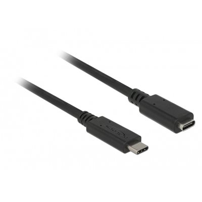DeLock 3.2 Gen1 USB-C -jatkokaapeli, uros-naaras, 3A, 1m, musta