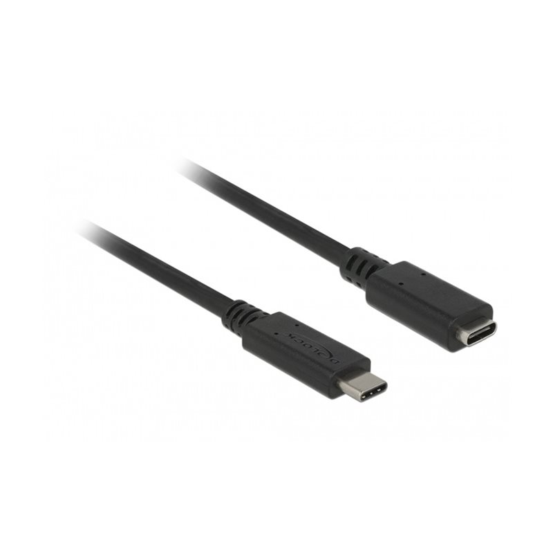 DeLock 3.1 Gen1 USB-C -jatkokaapeli, uros-naaras, 3A, 1m, musta