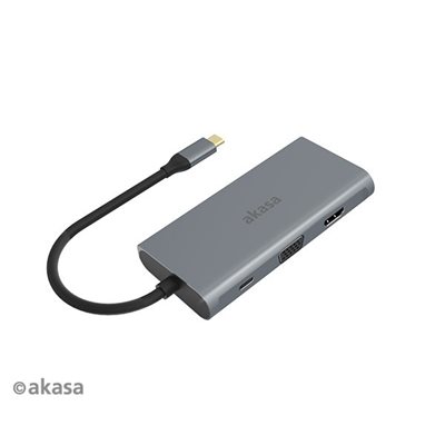 Akasa 3.2 Gen1 USB-C 9-in-1 -telakka, harmaa/musta