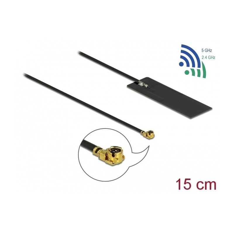 DeLock WLAN 802.11 ac/ax/a/h/b/g/n -antenni sisäkäyttöön, MHF I -liitin, 2-4 dBi, 15cm, musta