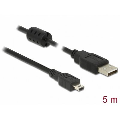 DeLock 2.0 USB-A - Mini-USB -kaapeli, 5m, musta