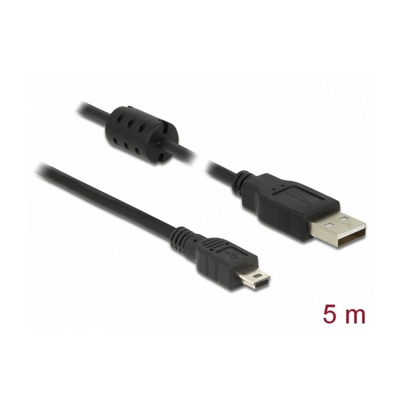 DeLock 2.0 USB-A - Mini-USB -kaapeli, 5m, musta