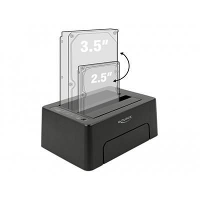 DeLock SATA HDD/SDD x2 -telakointiasema, 3.2 Gen2 USB-C, kloonaustoiminto, musta