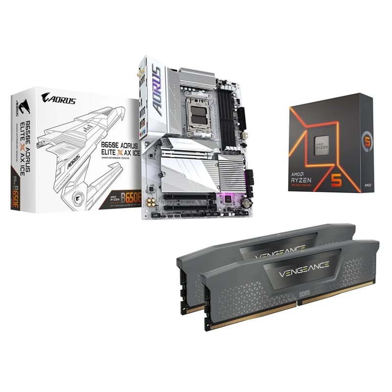 Gigabyte B650E AORUS ELITE X AX ICE + Ryzen 5 7600X + 32GB DDR5 6000MHz (Bundletarjous!)