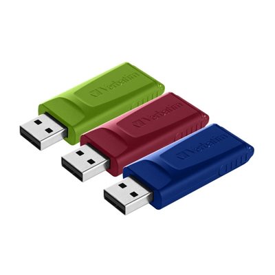 Verbatim 16GB Slider, 2.0 USB-A -muistitikku, 3kpl, punainen + vihreä + sininen
