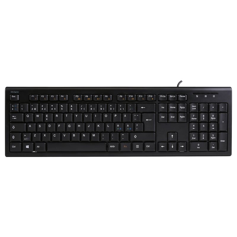 Deltaco Näppäimistö, pohjoismainen layout, USB-A, 1,1m, musta