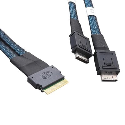 Microchip SlimSAS SFF-8654 8i -> 2x OCuLink SFF-8612 4i -kaapeli, 0,8m, musta