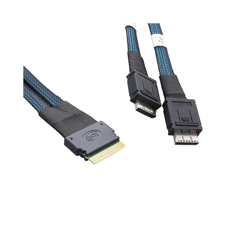 Microchip SlimSAS SFF-8654 8i -> 2x OCuLink SFF-8612 4i -kaapeli, 0,8m, musta