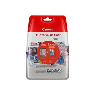 Canon CLI-571XL C/M/Y/BK Photo Value Pack -mustepakkaus + valokuvapaperia
