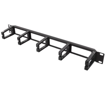 Deltaco 19" kaapelikouru 1U, 5 pidikettä jossa läpiveto
