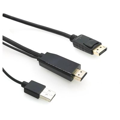 MicroConnect HDMI -> DisplayPort aktiivinen adapterikaapeli, USB-A lisävirralla, 3m, musta