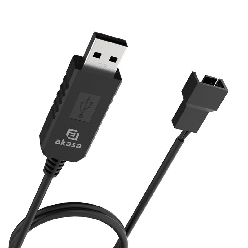 Akasa USB-A -> 3-Pin / 4-Pin, 5V -> 12V PC Fan -adapterikaapeli, 60cm