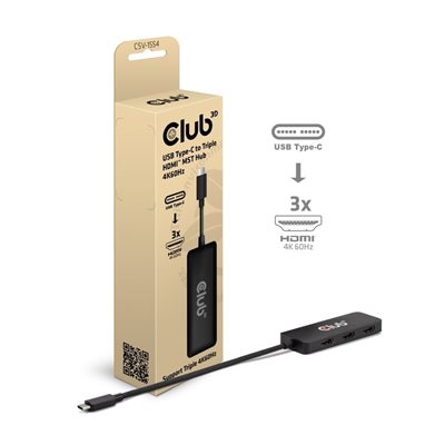 Club 3D 3.2 Gen1 USB-C -> 3x HDMI MST -jakaja, musta