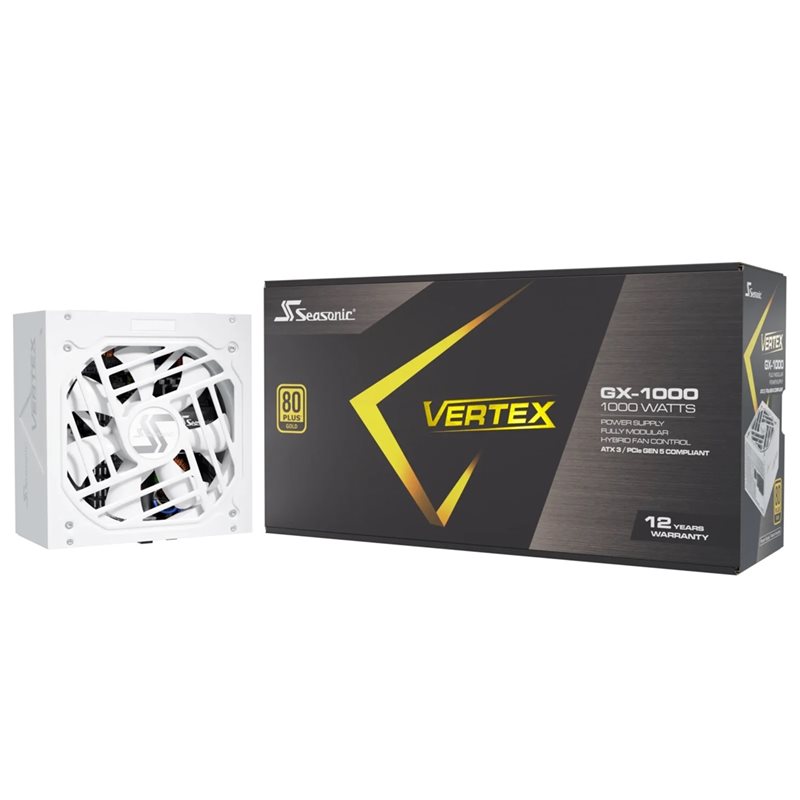 Seasonic 1000W VERTEX GX-1000 White, ATX-virtalähde, PCIe 5.1, 80 Plus Gold, valkoinen