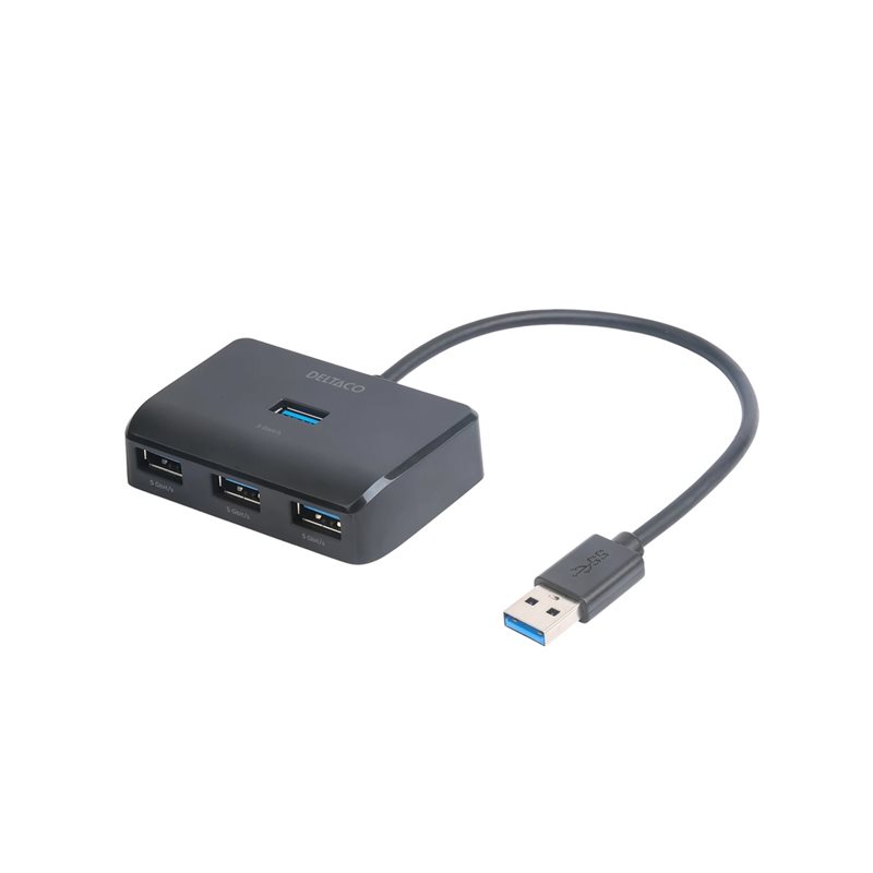 Deltaco 4-porttinen 3.2 Gen1 USB-A -hubi, musta