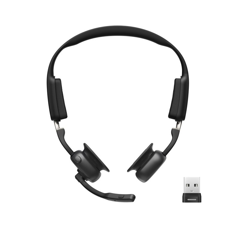 Shokz OpenMeet UC, langattomat luujohdekuulokkeet mikrofonilla, Bluetooth 5.4, USB-A dongle, musta