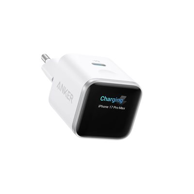 Anker 45W Nano Smart Display Charger, GaN-verkkovirtalaturi näytöllä, USB-C, valkoinen