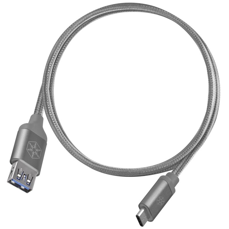 SilverStone 3.1 Gen1 USB-C - USB-A -jatkokaapeli, uros-naaras, punottu, 0,5m, harmaa