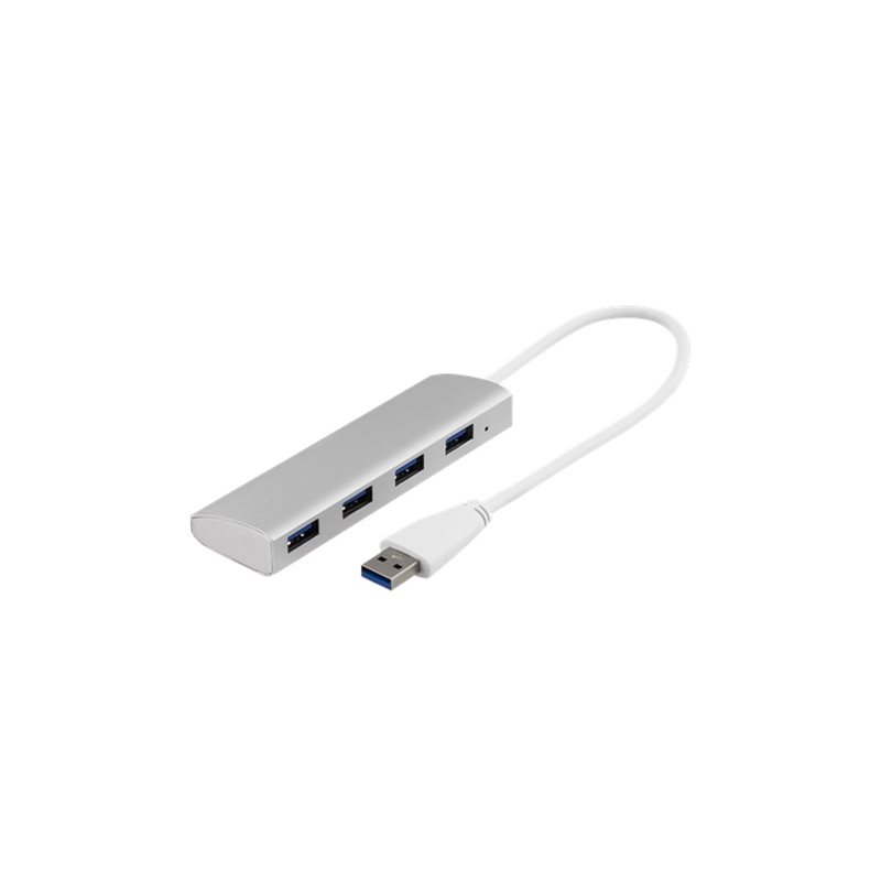 Deltaco 4-porttinen USB 3.1 Gen1 -hubi, alumiinia, 0,3m, hopea