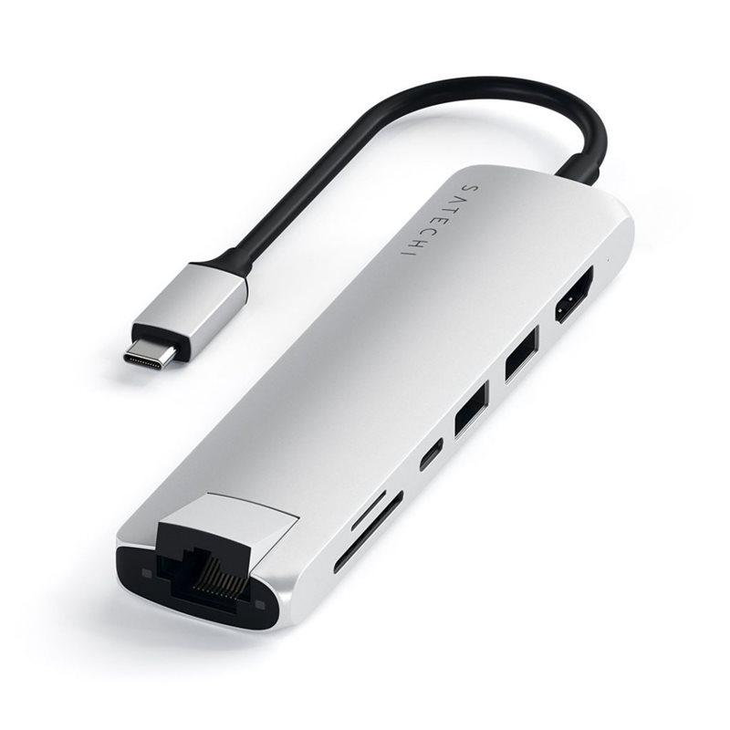 Satechi USB-C Slim Multi-Port with Ethernet -adapteri, hopea