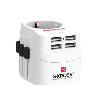 Skross PRO Light USB -maa-adapteri, 4 x USB Type-A, valkoinen