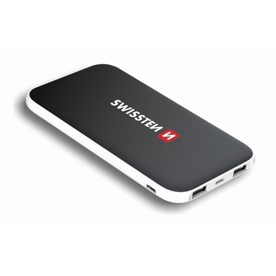 Swissten Varavirtalähde, 10 000mAh, 2x USB-A, musta/valkoinen