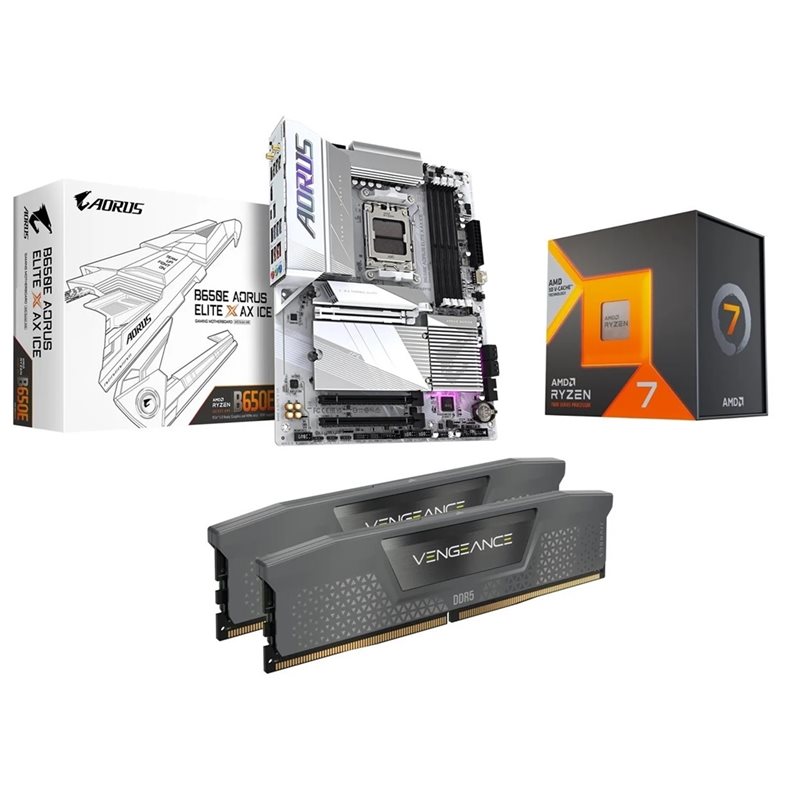 Gigabyte B650E AORUS ELITE X AX ICE + Ryzen 7 7800X3D + 32GB DDR5 6000MHz (Bundletarjous!)