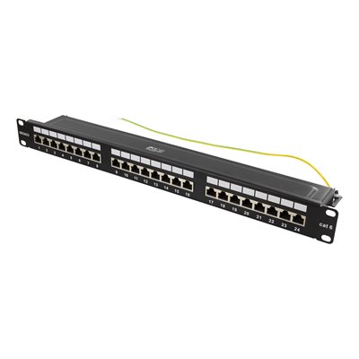 Deltaco 19" STP-kytkentäpaneeli, 24x RJ-45, Cat6, 10 Gbps, 1U, metallia