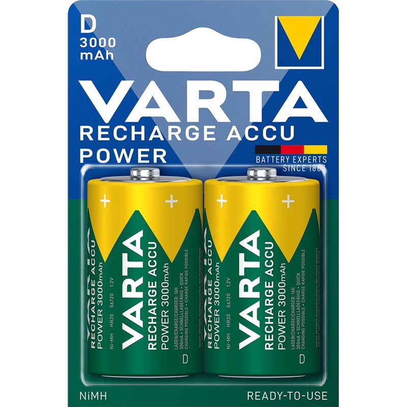 Varta D/LR20 -akkuparisto, 3000mAh, 2kpl