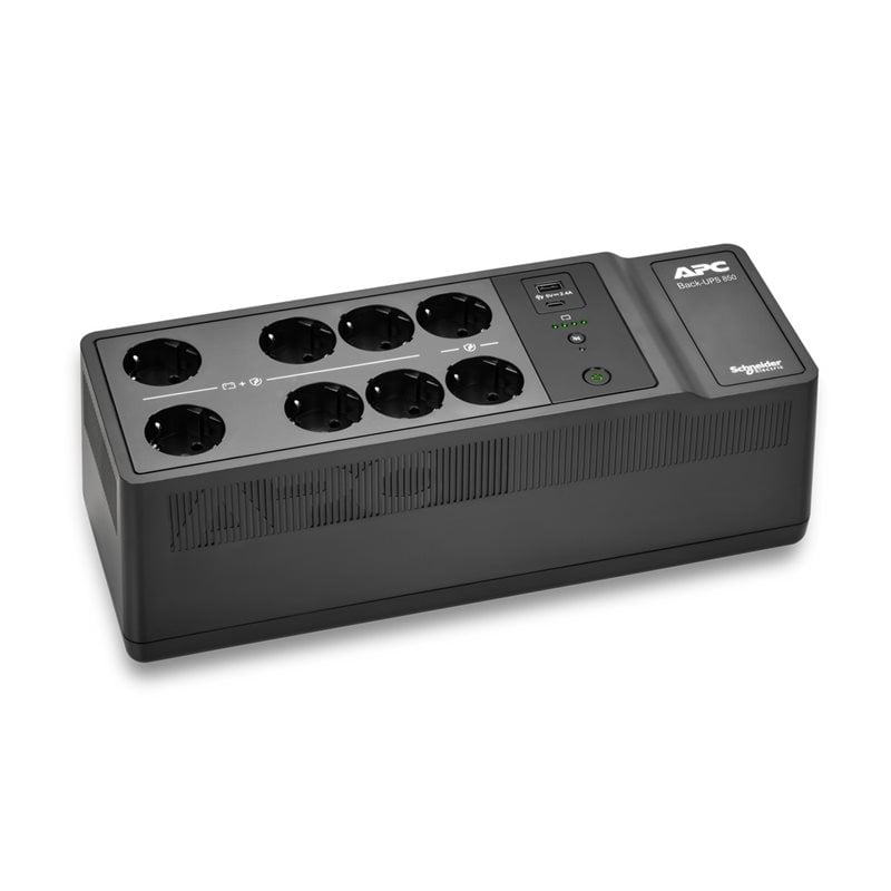 APC 850VA/520W Back-UPS -UPS-laite, 8x Schuko, USB-C, USB-A, musta