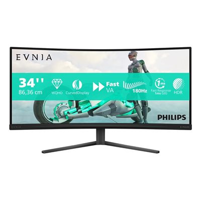 Philips (Outlet) 34" Evnia 3000 34M2C3500L, kaareva 180Hz WQHD-pelimonitori, musta