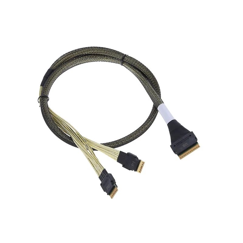 Microchip SlimSAS SFF-8654 8i -> 2x SlimSAS SFF-8654 4i -kaapeli, 0,8m, musta
