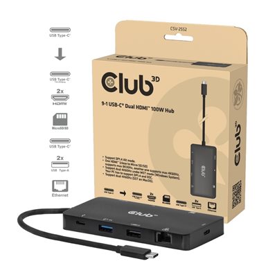 Club 3D 3.2 Gen1 9-in-1 -telakka, musta