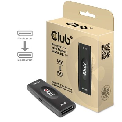 Club 3D DisplayPort 1.4 Active Repeater 4K120Hz HBR3, aktiivinen toistin, naaras/naaras, musta