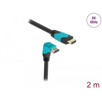 DeLock 2.1 HDMI -näyttökaapeli, suora -> 90° alaspäin, 2m, musta